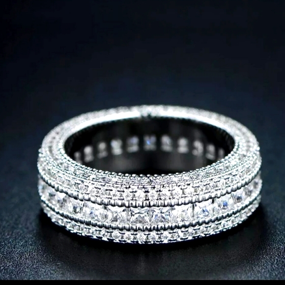 crystal 1.85 CT round AAA quality stainless steel eternity band sz 8 - Picture 3 of 7